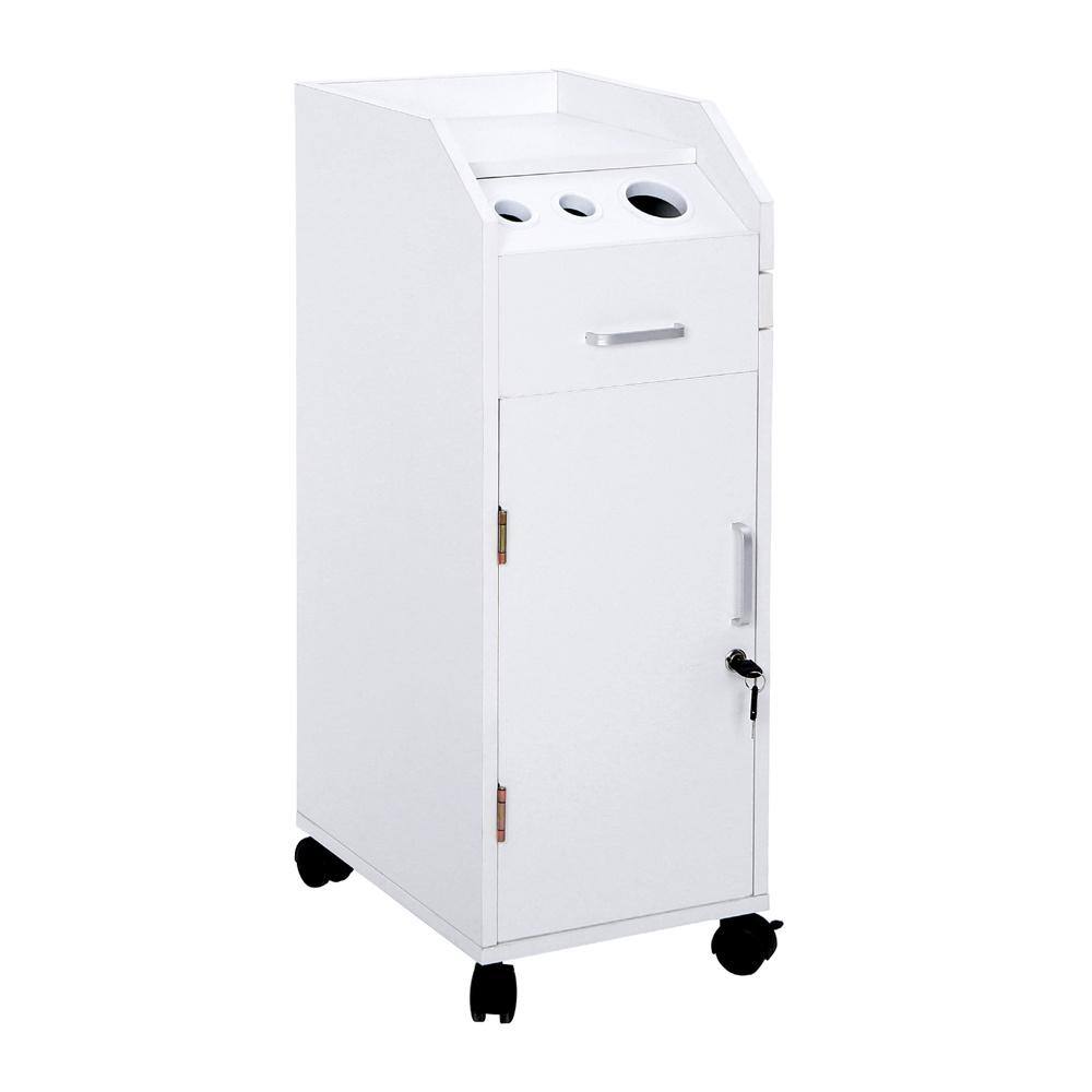 Salon Trolley Storage Cart with 4 Storage Drawer 3 Hair Dryer Holder Equipment in White - Hercitys