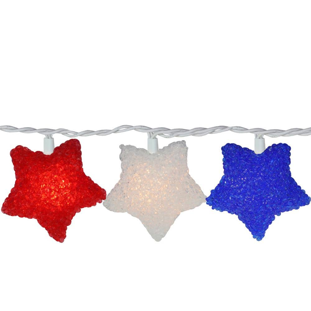 Set of 10 Clear Incandescent Light 4th of July Star Christmas Lights with White Wire - Hercitys