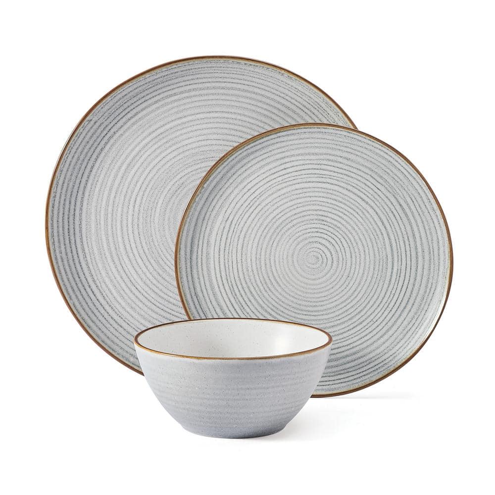 Rowan 12-Pieces Stoneware Dinnerware Set, Gray, Service for 4 - Hercitys