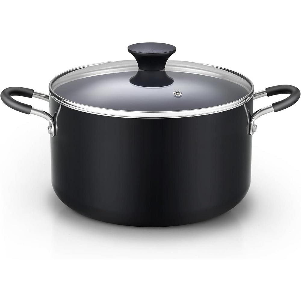 6-qt. Nonstick Aluminum Stockpot with Glass Lid, Black - Hercitys