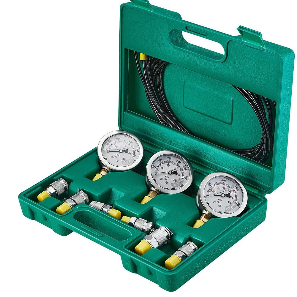 Hydraulic Pressure Test Kit, 250/400/600 bar, 3 Gauges 6 Test Couplings 3 Test Hoses, Excavator Hydraulic Test Gauge Set - Hercitys