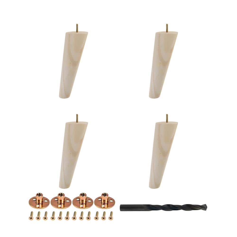 8 in. x 2-1/2 in. Mid-Century Unfinished Hardwood Round Taper Leg (4-Pack) - Hercitys