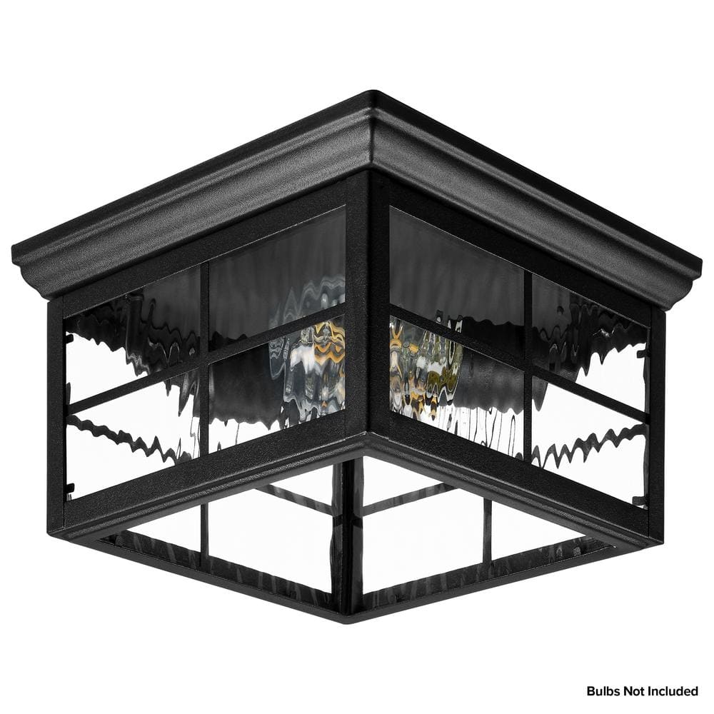 Black Outdoor Flush Mount Ceiling Light Fixture, Porch Light with Water Glass, Bulbs Not Included - Hercitys