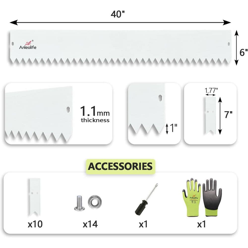 6-Pack 40 in. L x 6 in. H Antique White Steel Garden Landscape Edging, Bendable Lawn Border with Gloves and 10 Stakes - Hercitys