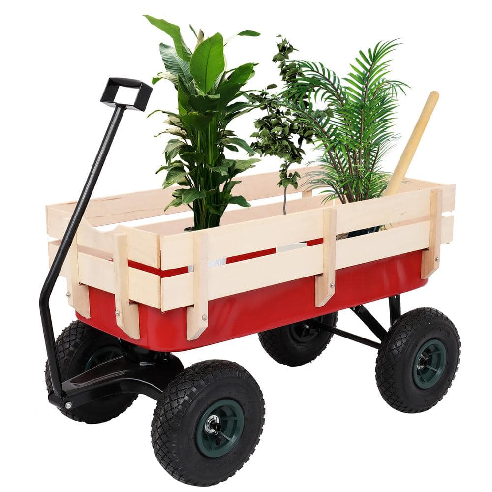 Steel Rectangle Garden Cart with Wood Fence and 4 Wheels - Hercitys