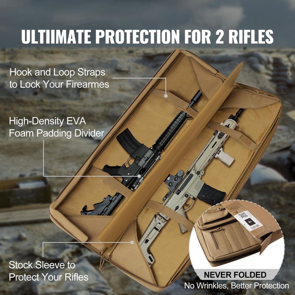 Rifle Bag, 36 in. Brown Polyester with Adjustable Strap Backpack Tactical Double Long Gun Bag - Hercitys