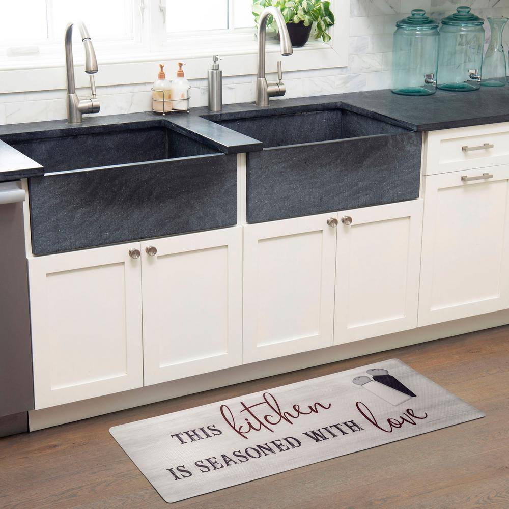 Cozy Living Seasoned with Love Grey 20 in. x 36 in. Anti Fatigue Kitchen Mat - Hercitys