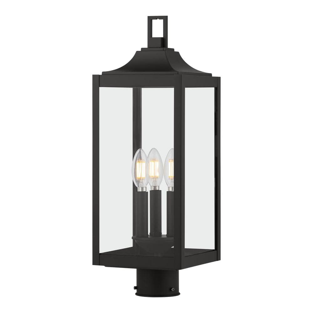 Havenridge 3-Light Matte Black Outdoor Post with Clear Glass (1-Pack) - Hercitys