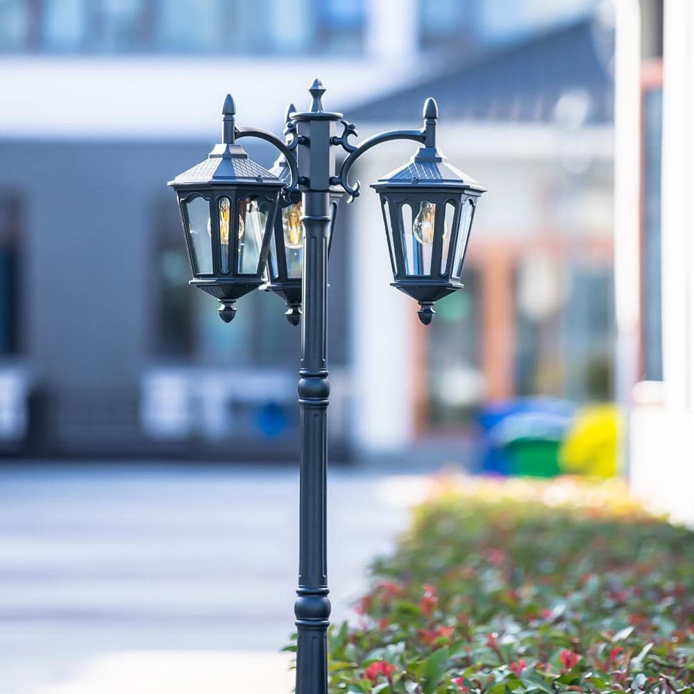 Lutec 94 in. 3-Head Black Outdoor Post Light - Hercitys