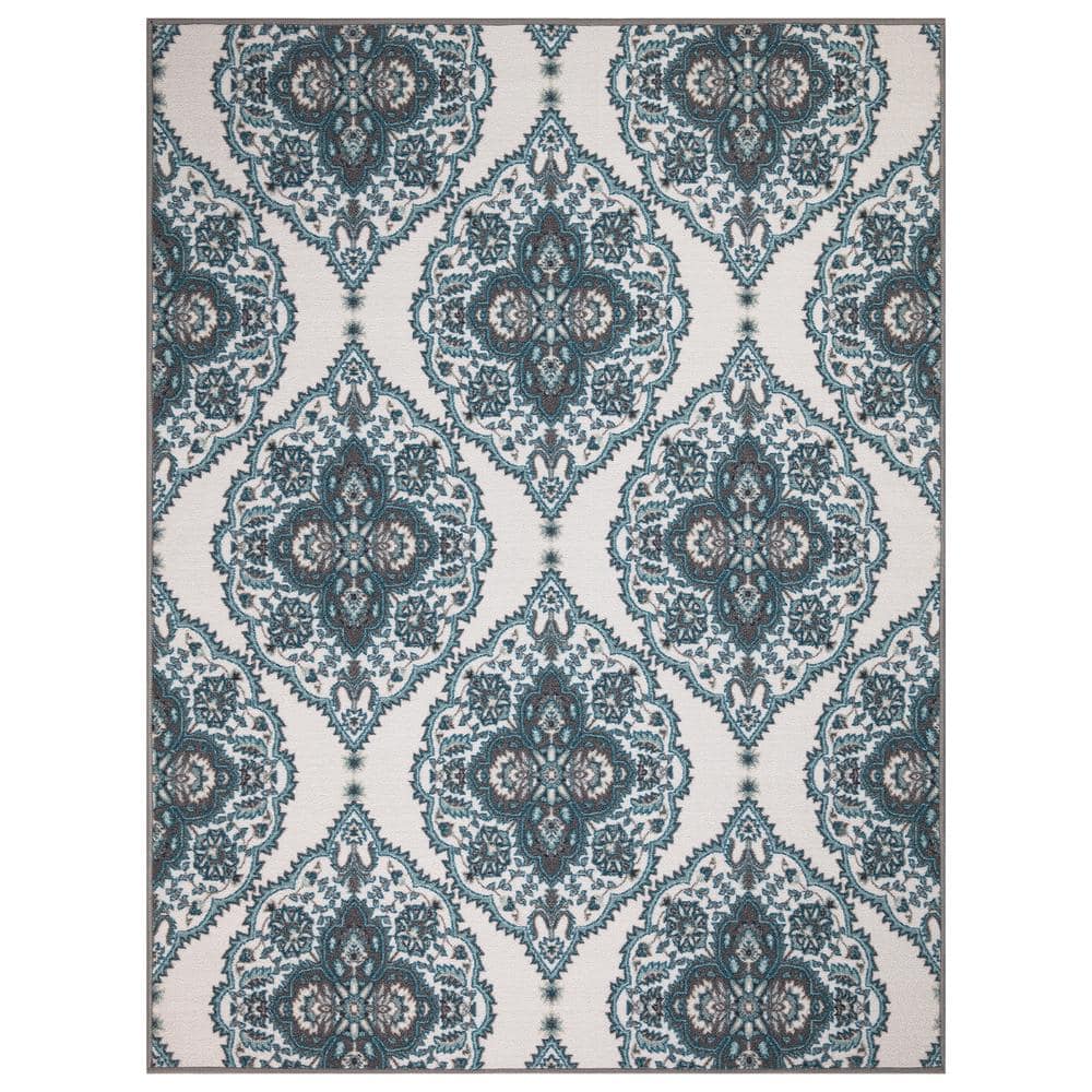 Ottohome Collection Non-Slip Rubberback Modern Moroccan 5×7 Indoor Area Rug, 5 ft. x 6 ft. 6in., Off-White - Hercitys