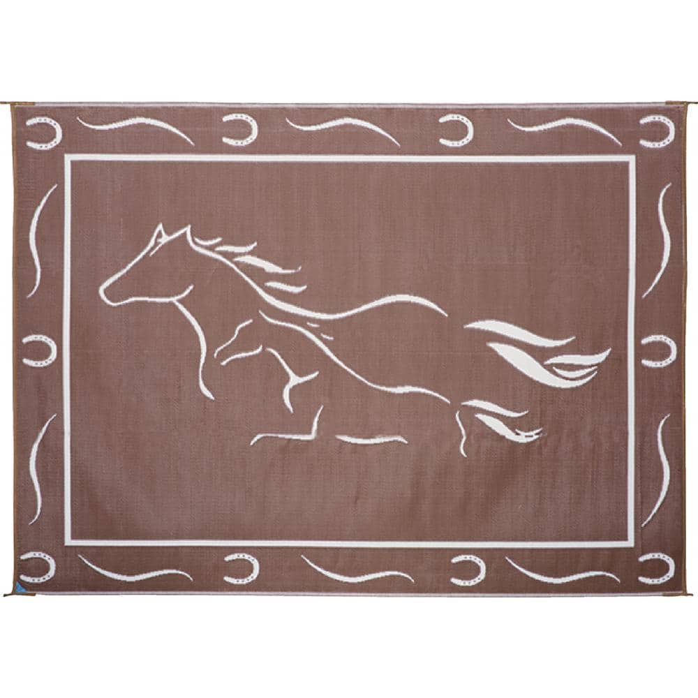 8 ft. x 11 ft. Brown/White Galloping Horses Reversible Mat - Hercitys