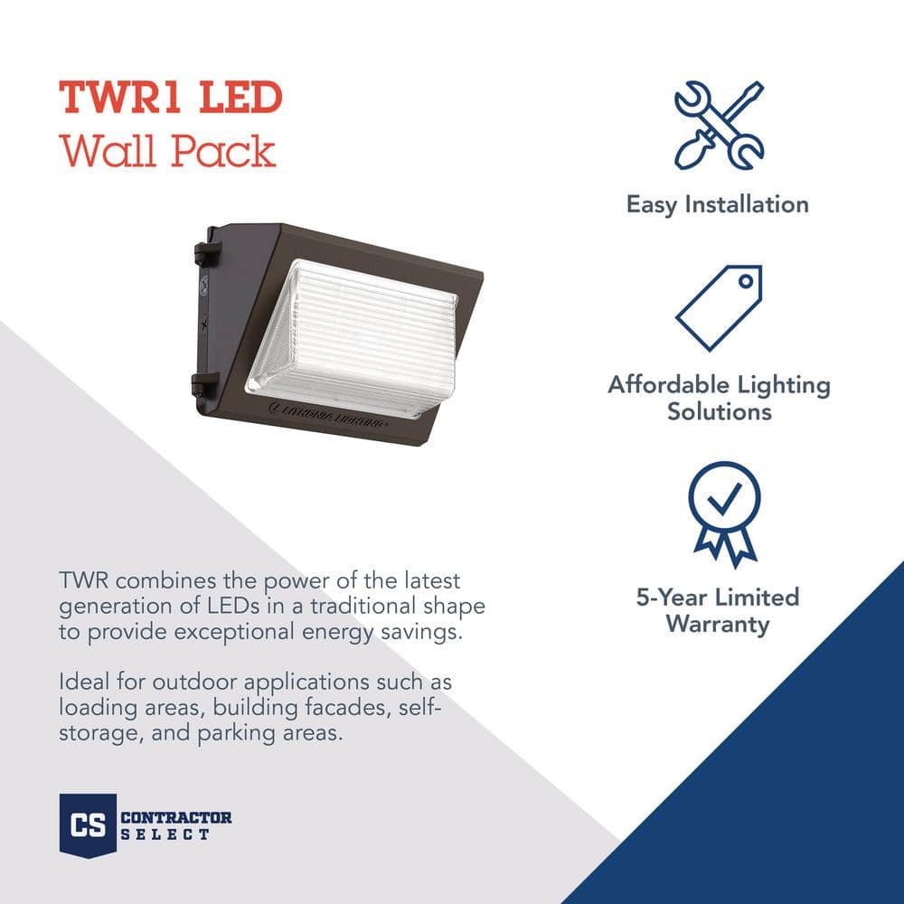 Contractor Select TWR1 250-Watt Equivalent Integrated LED Dark Bronze Wall Pack Light, Adjustable Lumens and CCT - Hercitys