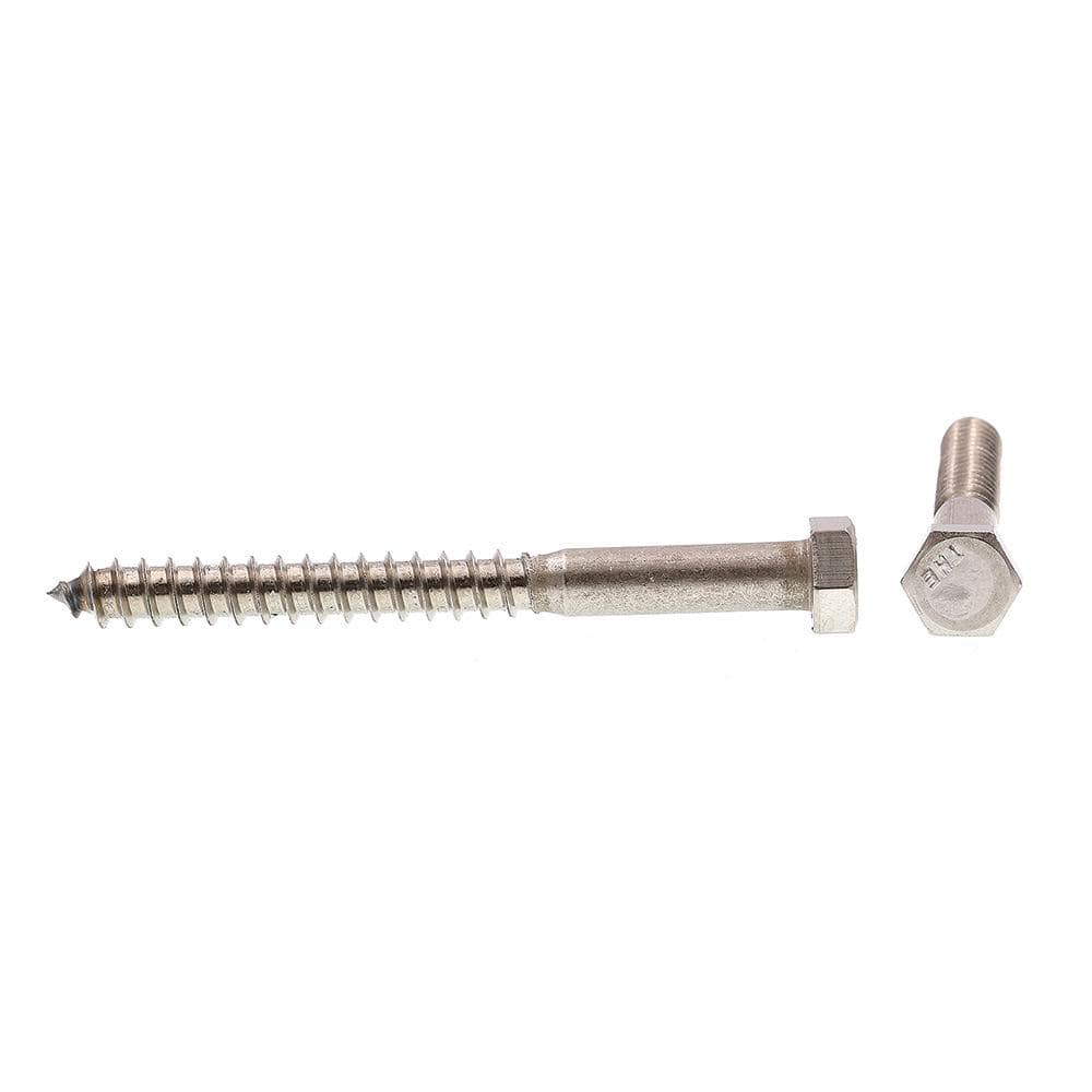 Grade 18 to 8 Stainless Steel 3/8 in. x 4 in. External Hex Lag Screws (15-Pack) - Hercitys