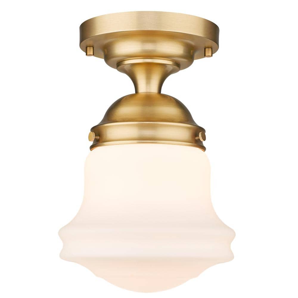 Vaughn 10.5 in. 1-Light Heritage Brass Transitional Flush Mount with Matte Opal Glass Shade and No Bulbs Included - Hercitys