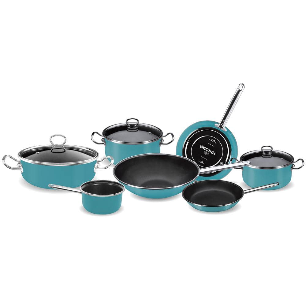 Elegance 10-Piece Enamel on Steel Cookware Set in Teal - Hercitys
