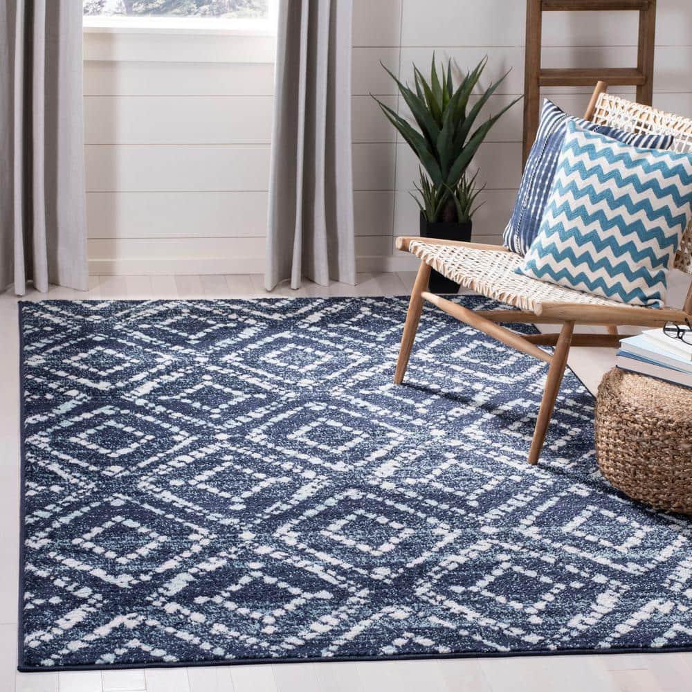 Adirondack Navy/Ivory 9 ft. x 12 ft. Geometric Area Rug - Hercitys