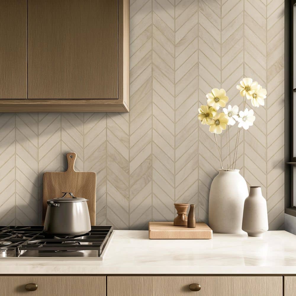 Havenwood Dove Chevron 12 in. x 15 in. x 0.31 in. Matte Porcelain Mesh-Mounted Mosaic Tile (320 sq.ft./Pallet) - Hercitys