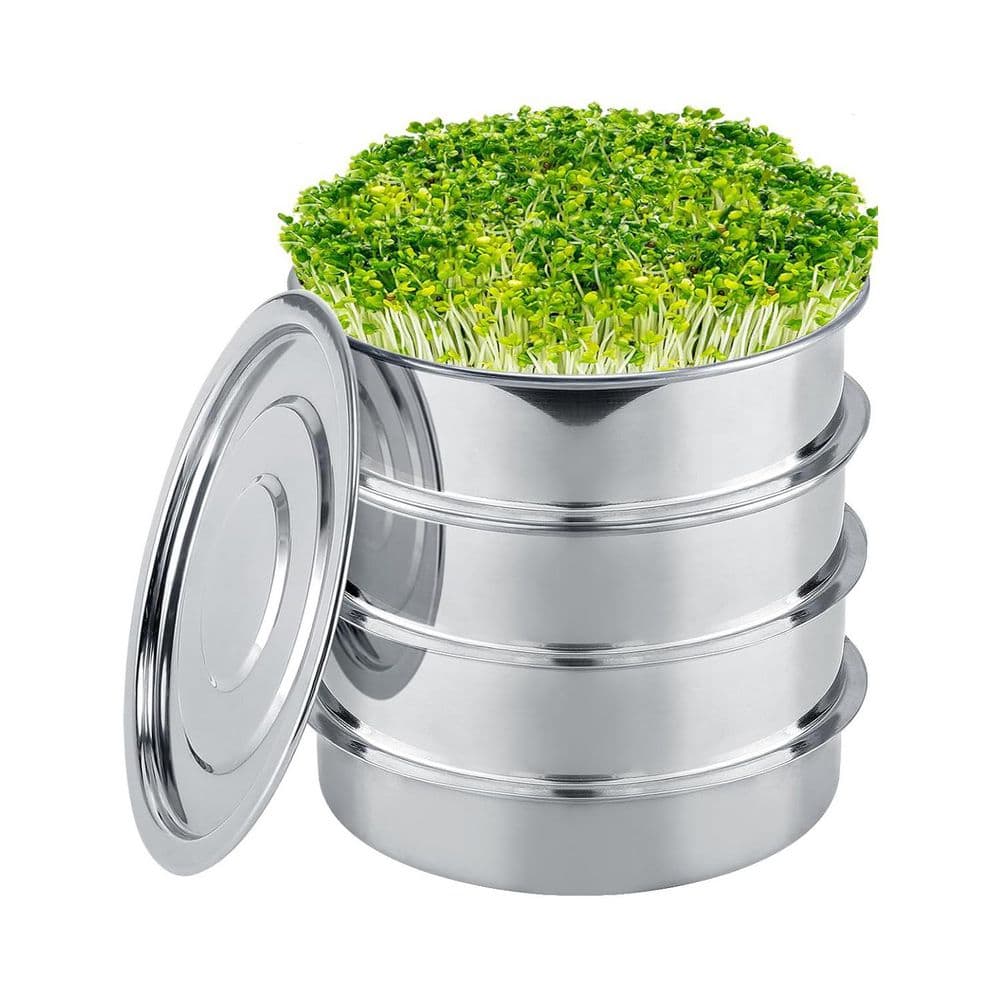 Stainless Steel Seed Sprouting Kit 4-tier Round Microgreens Tray Stackable Encrypted Mesh Sprouter 6in Diameter - Hercitys