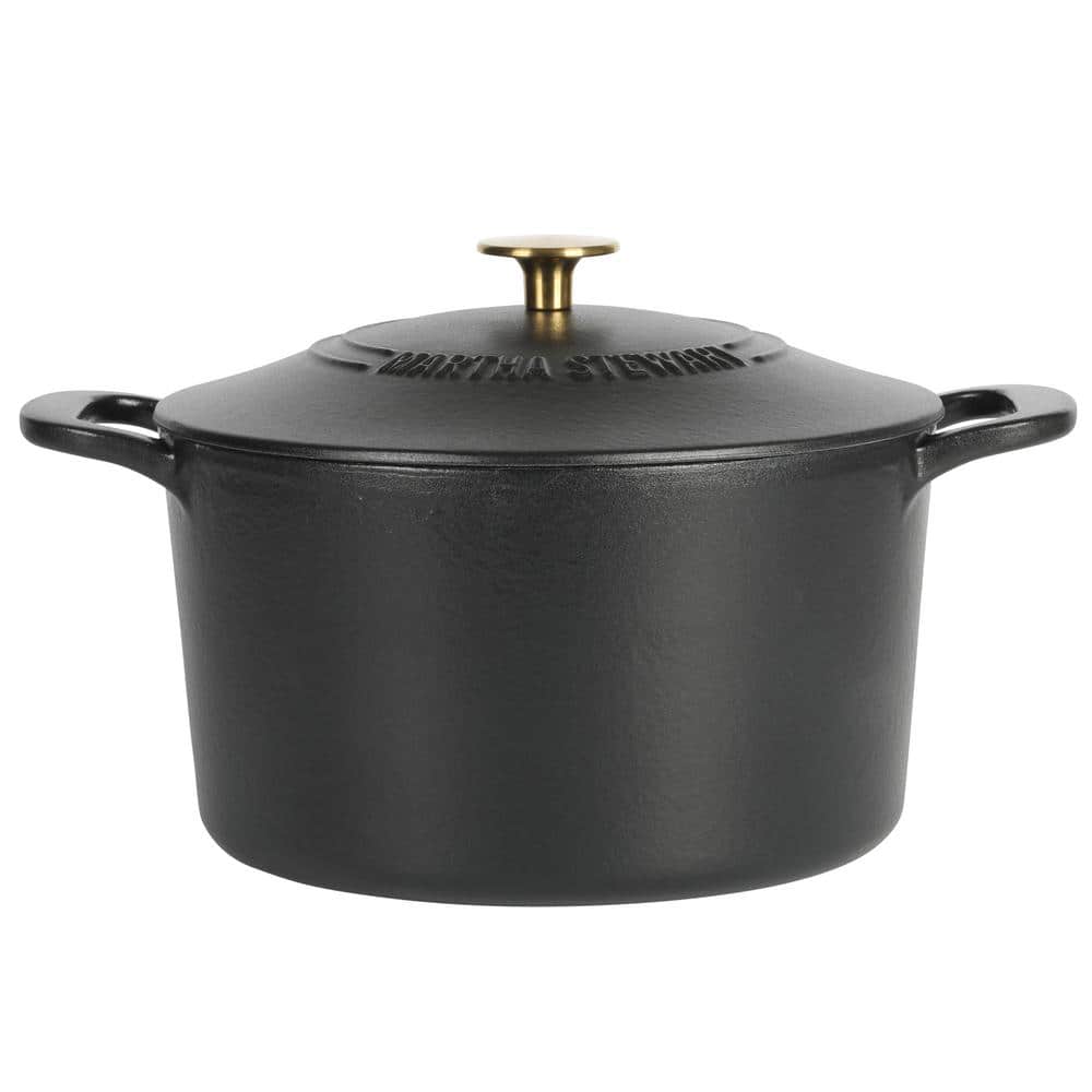 7 qt. Gatwick Enameled Cast Iron Dutch Oven in Matte Black with Gold Knob Lid, 1-Set - Hercitys