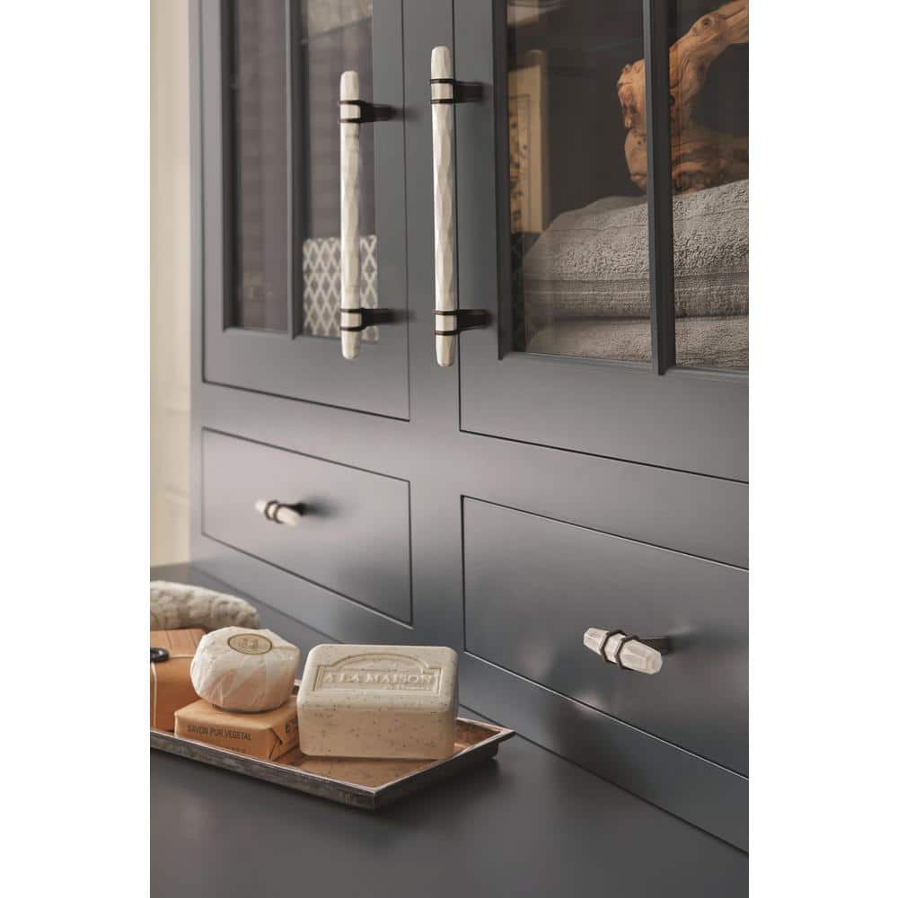 Carrione 2-1/2 in. (64mm) Modern Marble White/Black Bronze Bar Cabinet Knob - Hercitys