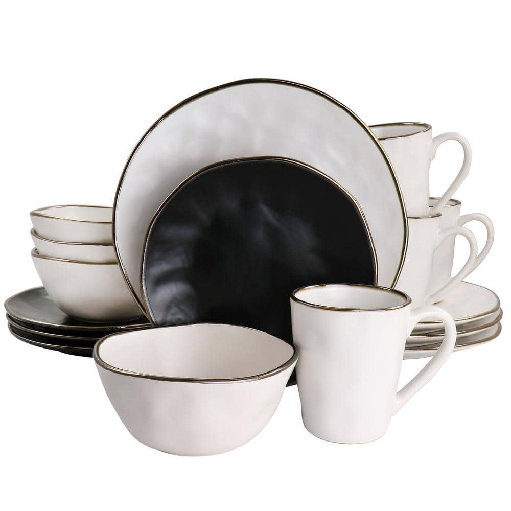 Roman 16-Piece Stoneware Dinnerware Set in Assorted Matte with Gold Rim - Hercitys