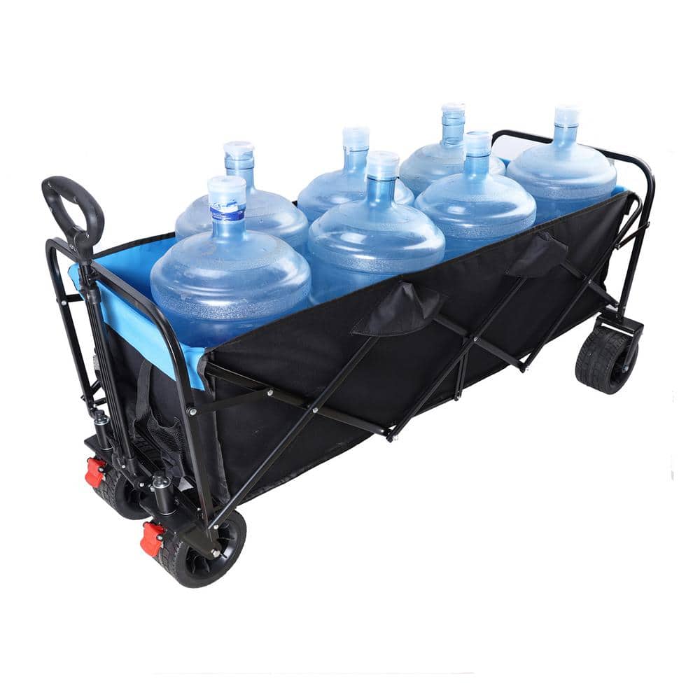9.78 cu. ft. Steel Blue Black Big Folding Cart Extra-Long Extender Wagon Garden Cart Shopping Beach Cart - Hercitys