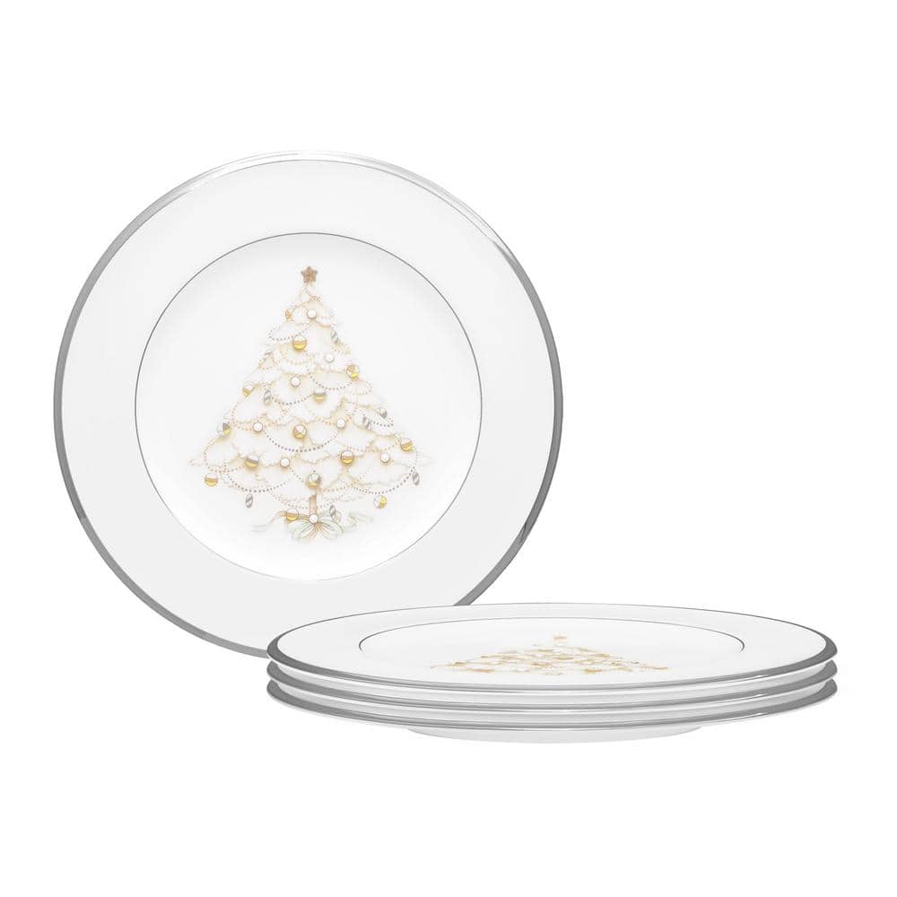Palace Christmas Platinum 8.5 in. (White) Bone China Holiday Accent Plates, (Set of 4) - Hercitys