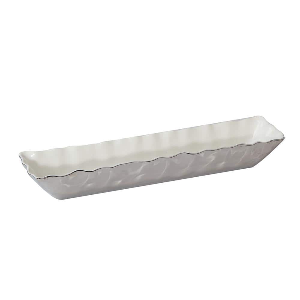 Silver Coast 3.5 in. x 2.25 in. x 13 in. Silver Porcelain Serving Tray - Hercitys