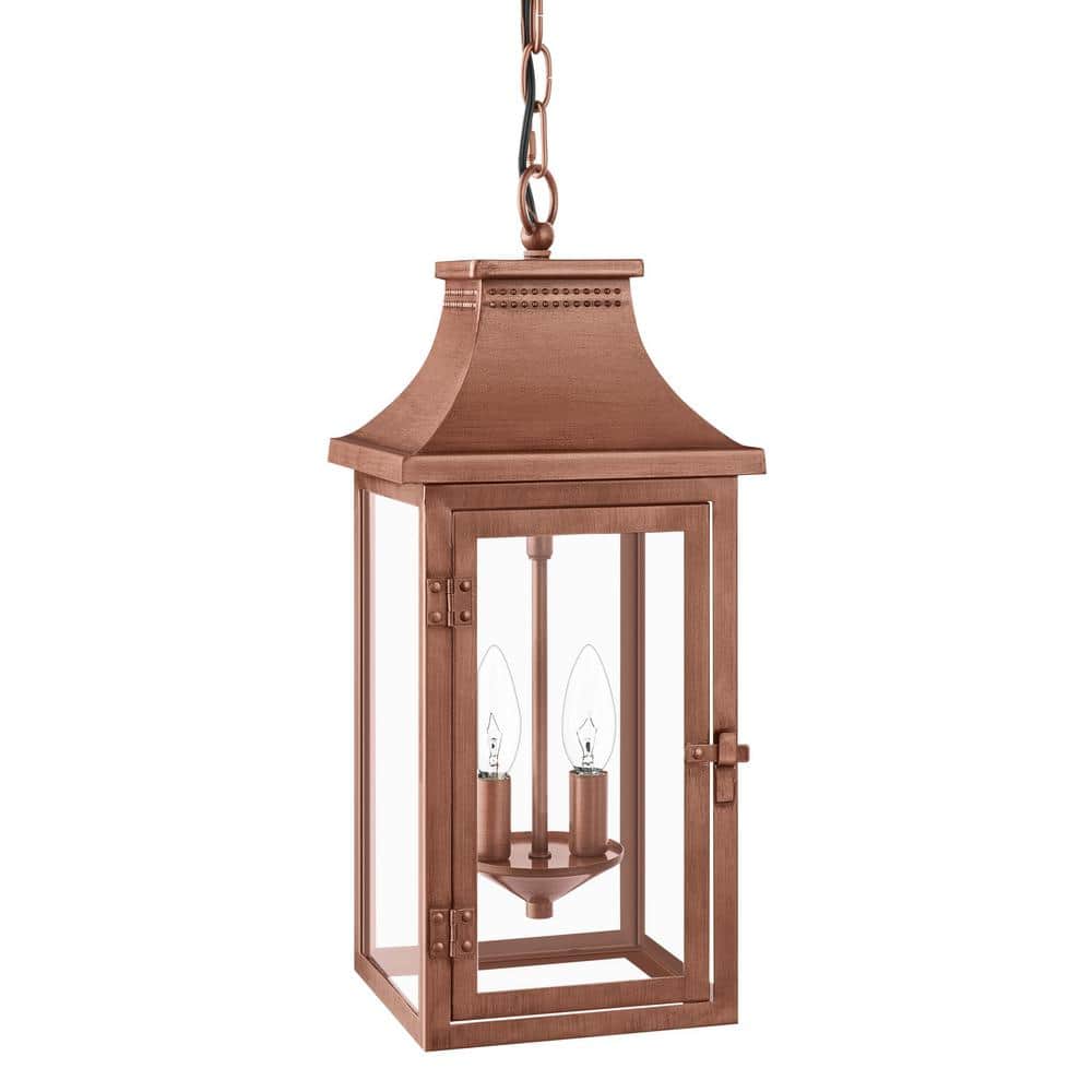 Flaxton 19.25 in. 2-Lights Copper Hanging Outdoor Pendant Light with Clear Class And No Bulb Included - Hercitys