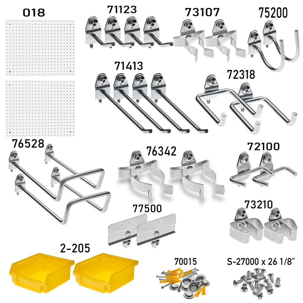 84-Piece VersaCenter Wall Organizer (24 Hooks, 2 DuraBoards, 54-Piece Mounting Kit, 4-Piece Bin System) - Hercitys