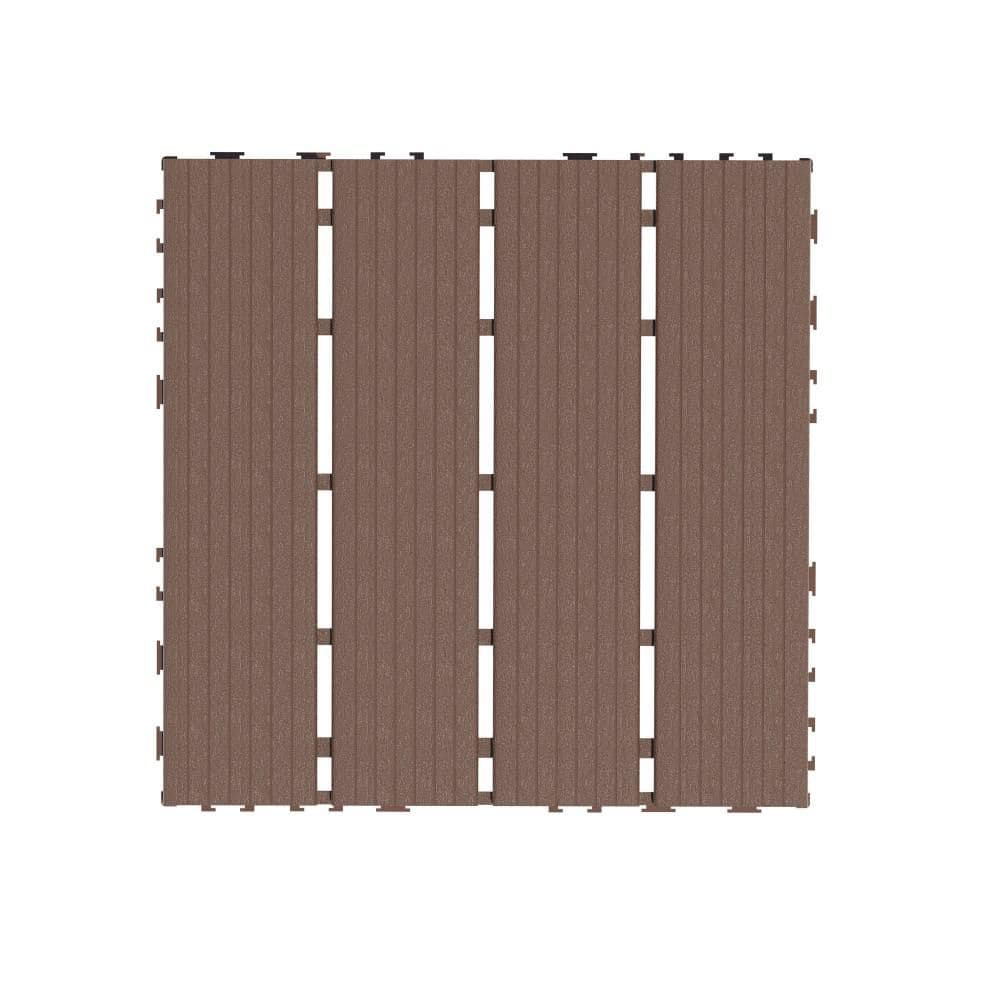 Plastic Floor Pavers Interlocking Deck Tiles 12 in. x 12 in. Striped Pattern Deck Tile in Brown 0.8 in. H (44-Pack) - Hercitys