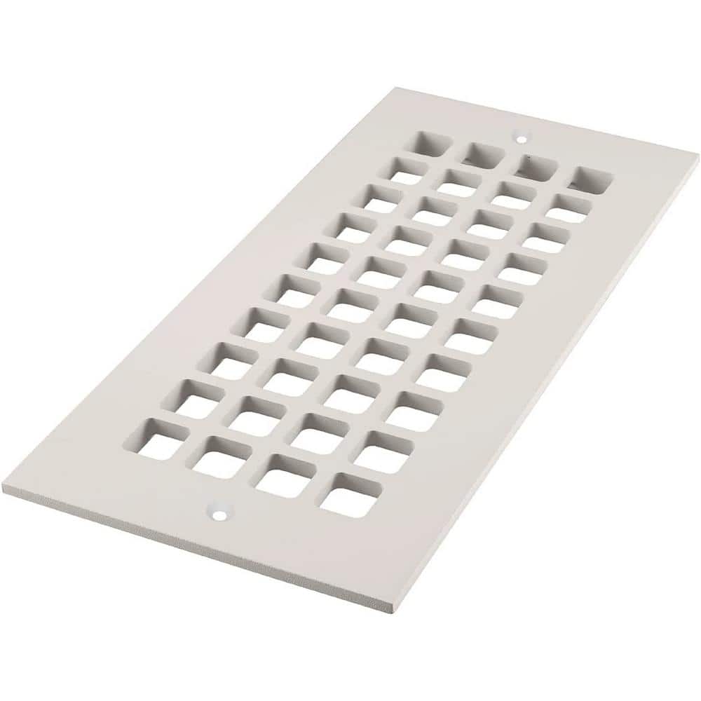 Square Series 10 in. x 4 in. White Aluminum Grille Vent Cover for Home Floors and Walls with Mounting Holes - Hercitys