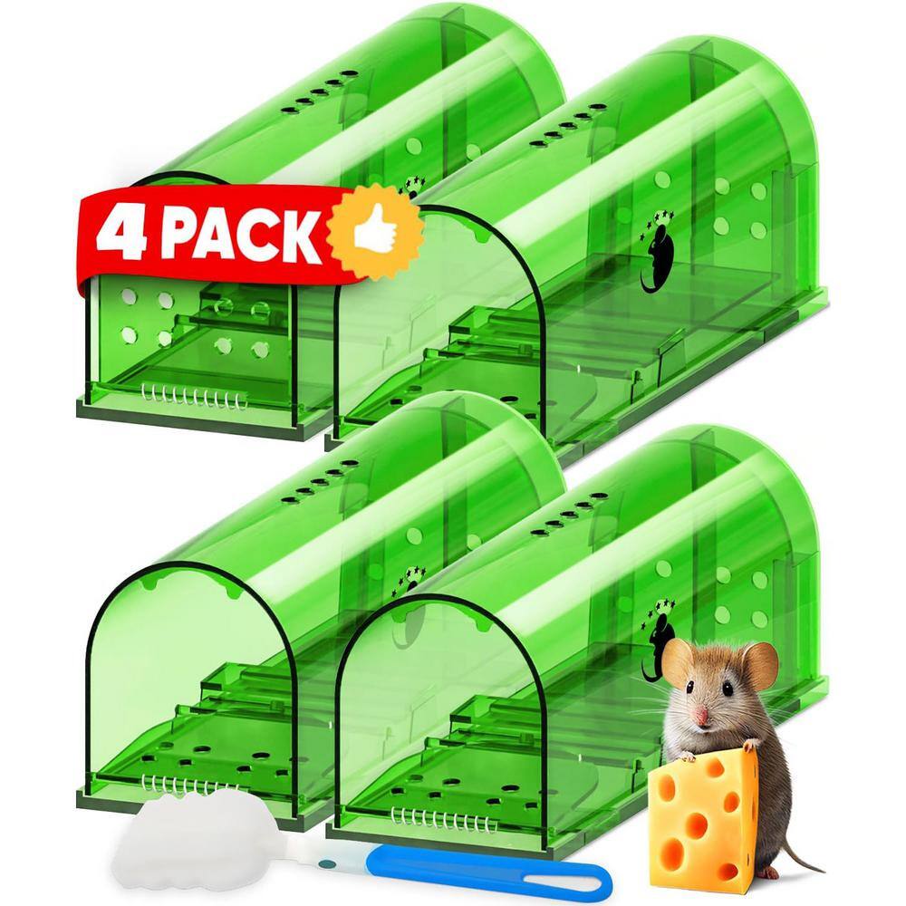 Indoor Mouse Humane Mouse Traps, No Kill Live Catch and Release with Cleaning Brush, Instruction Manual, Green (4-Pack) - Hercitys