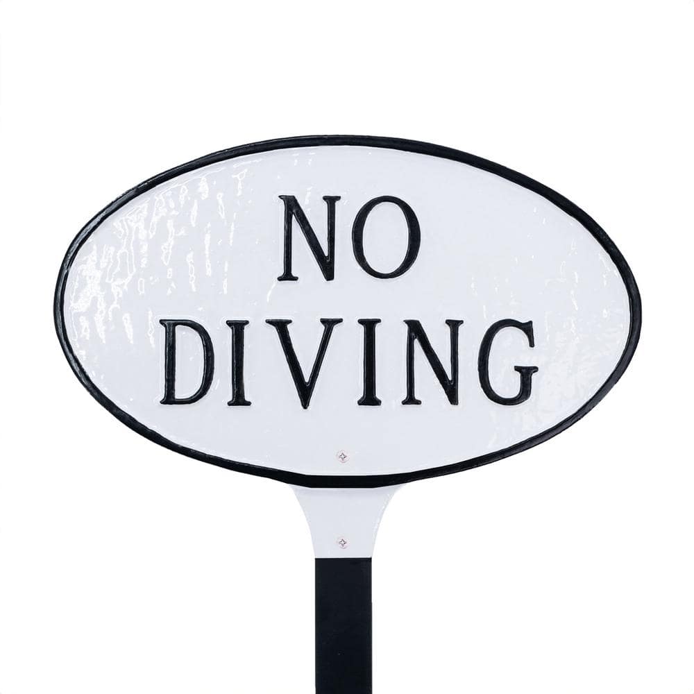 6″ x 10″ No Diving Small Oval Statement Plaque with Lawn Stake – White/Black - Hercitys
