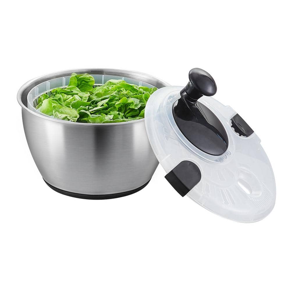 Stainless Steel Salad Spinner, 4.75 qt. 1-Handed Easy Press Vegetable Dryer, BPA-Free Lettuce Cleaner for Greens - Hercitys