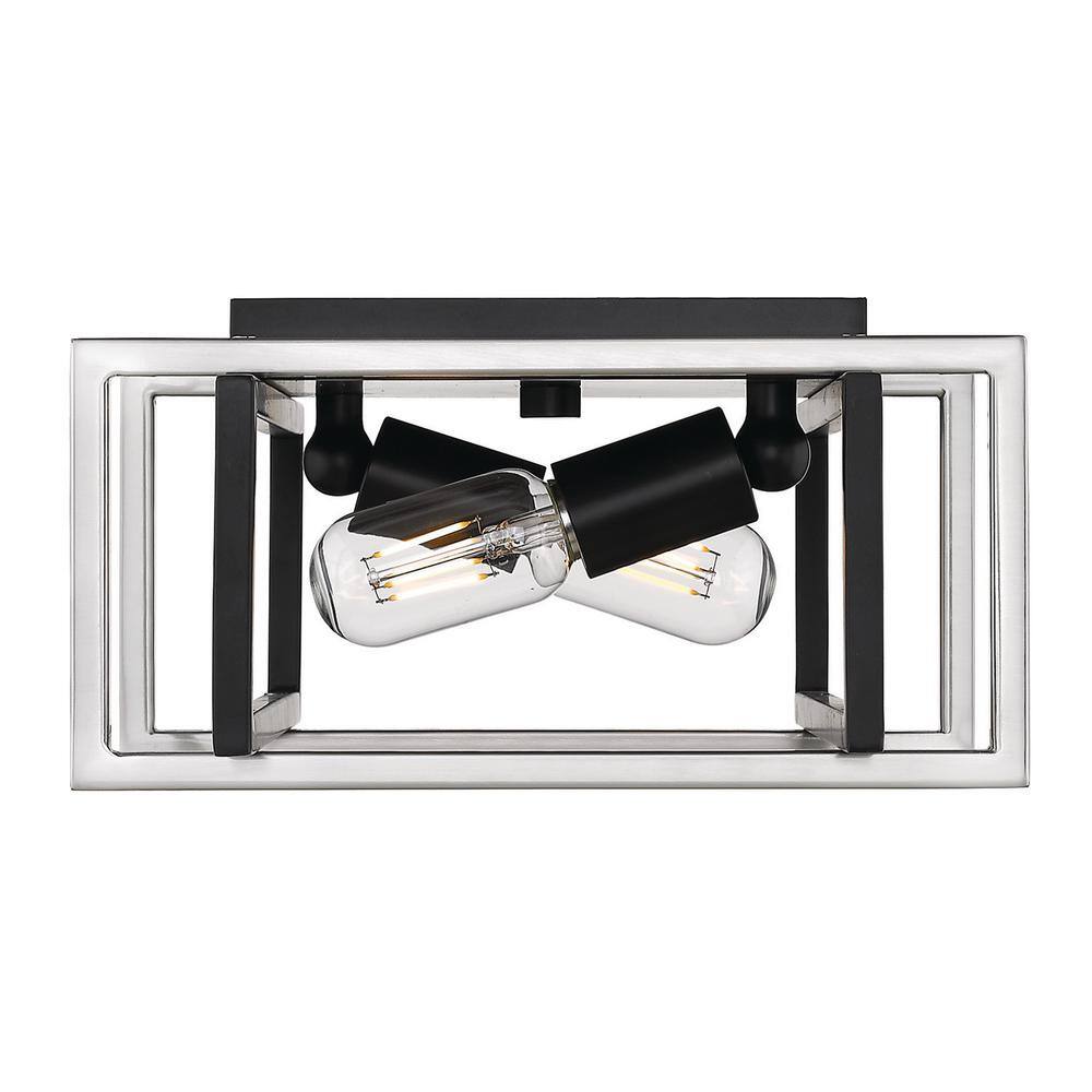 Tribeca 11.5 in. 2-Light Black with Pewter Accents Flush Mount - Hercitys