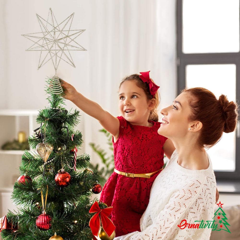Glitter Star Tree Topper – Christmas Sparkly Metal Wire Star Tree Top Ornament - Hercitys