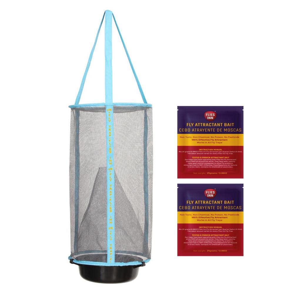 Lite Fly Cage Outdoor Fly Trap with 2 Low Odor Attractant Baits, Reusable and Durable - Hercitys
