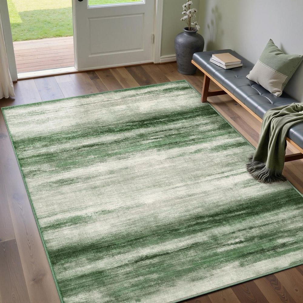 Aegean Sea Green 5 ft. x 7 ft. Washable Modern Abstract Area Rug - Hercitys