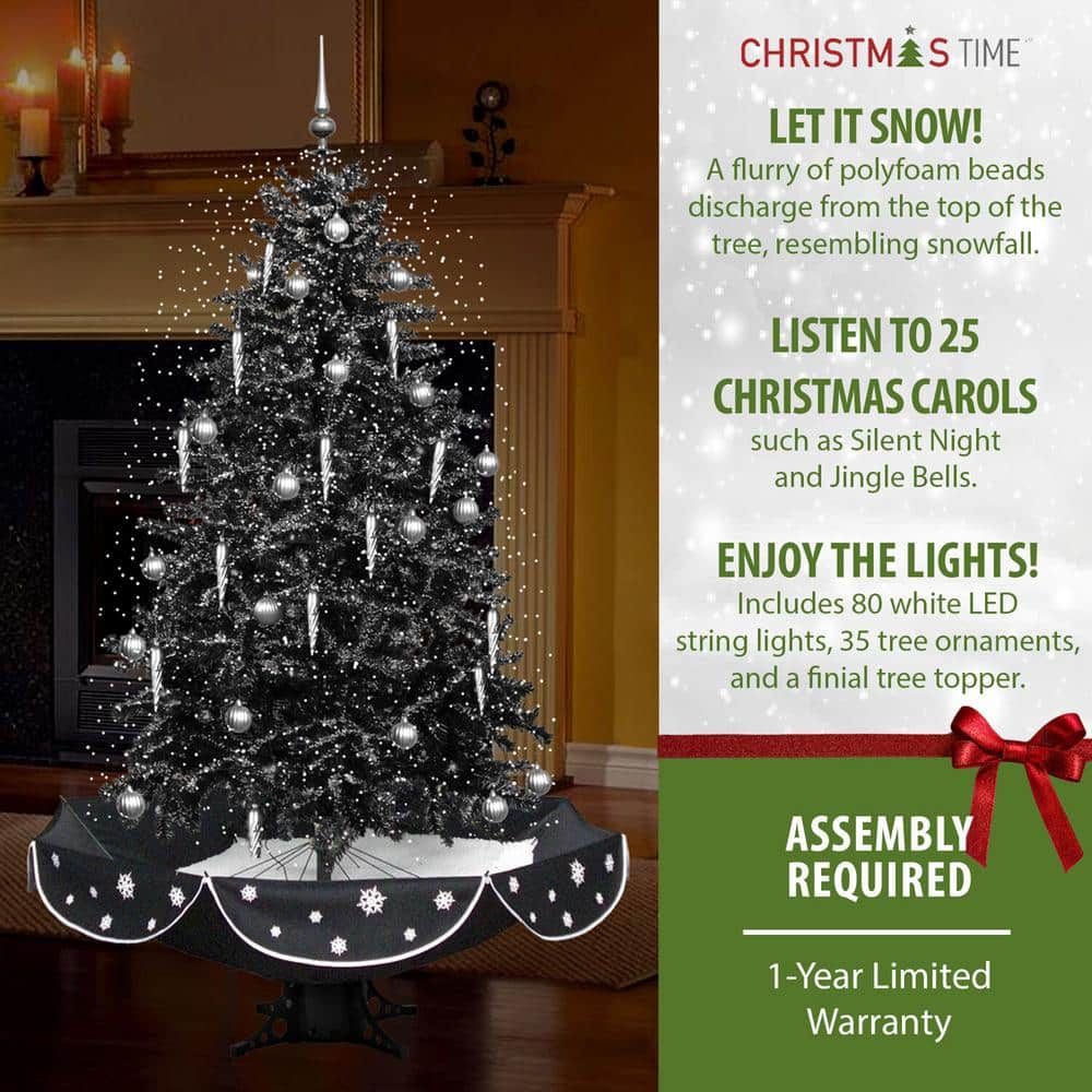 6 ft. Black Prelit Artificial Christmas Tree with Music and Black Umbrella Base - Hercitys