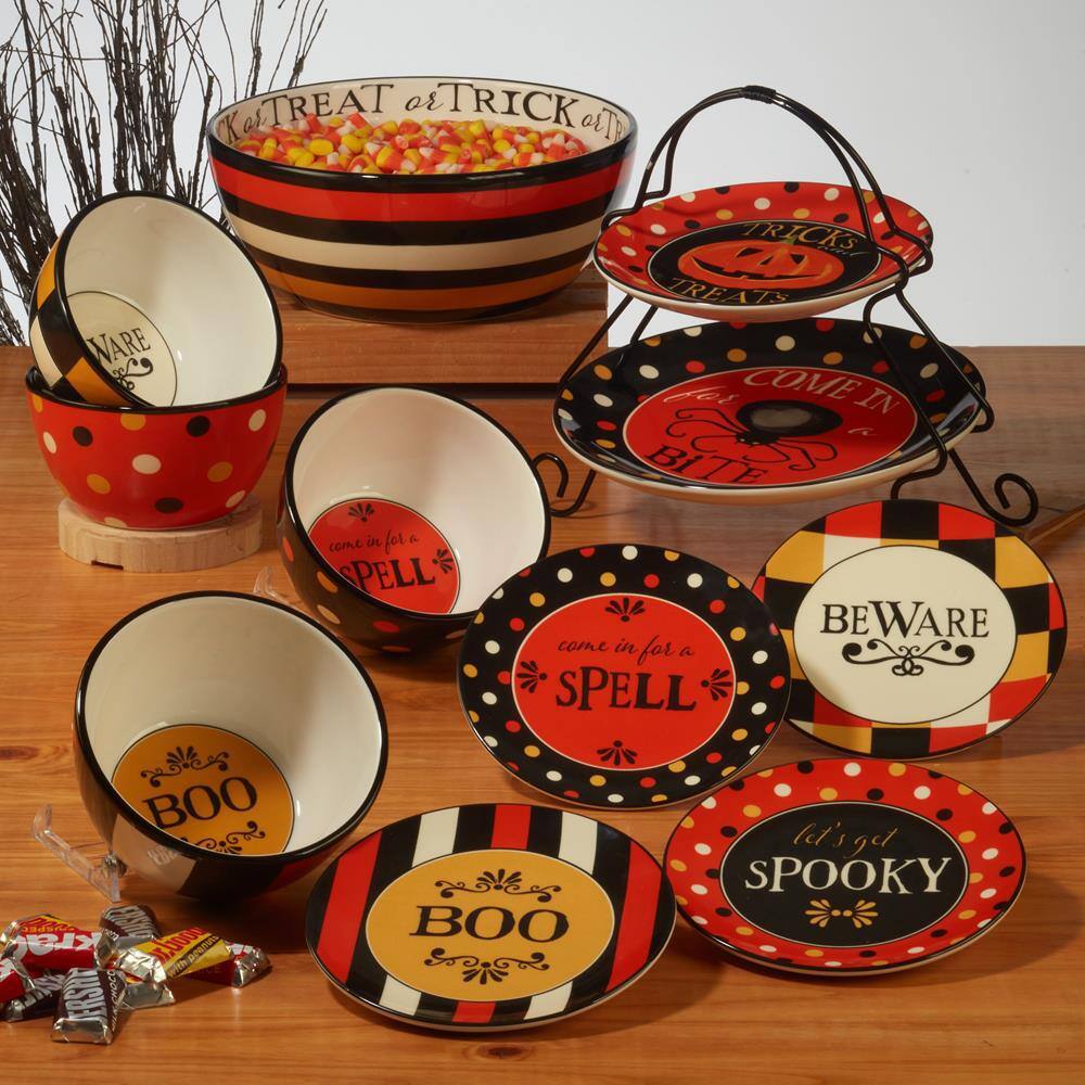Spooky Halloween 2-Tier Assorted Colors Earthenware Cake Stand - Hercitys