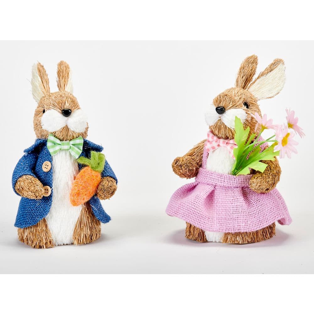 8 in. Tabletop Easter Bunny Couple Holding Carrot, (Set of 2) - Hercitys