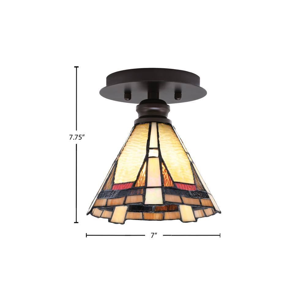 Albany 1-Light 7 in. Espresso Semi-Flush with Zion Art Glass Shade - Hercitys
