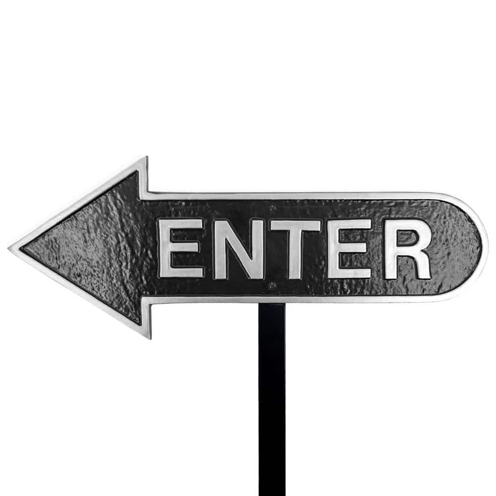 6″ x 15.5″ Left Arrow Enter Statement Plaque Sign with Lawn Stake-Black/Silver - Hercitys