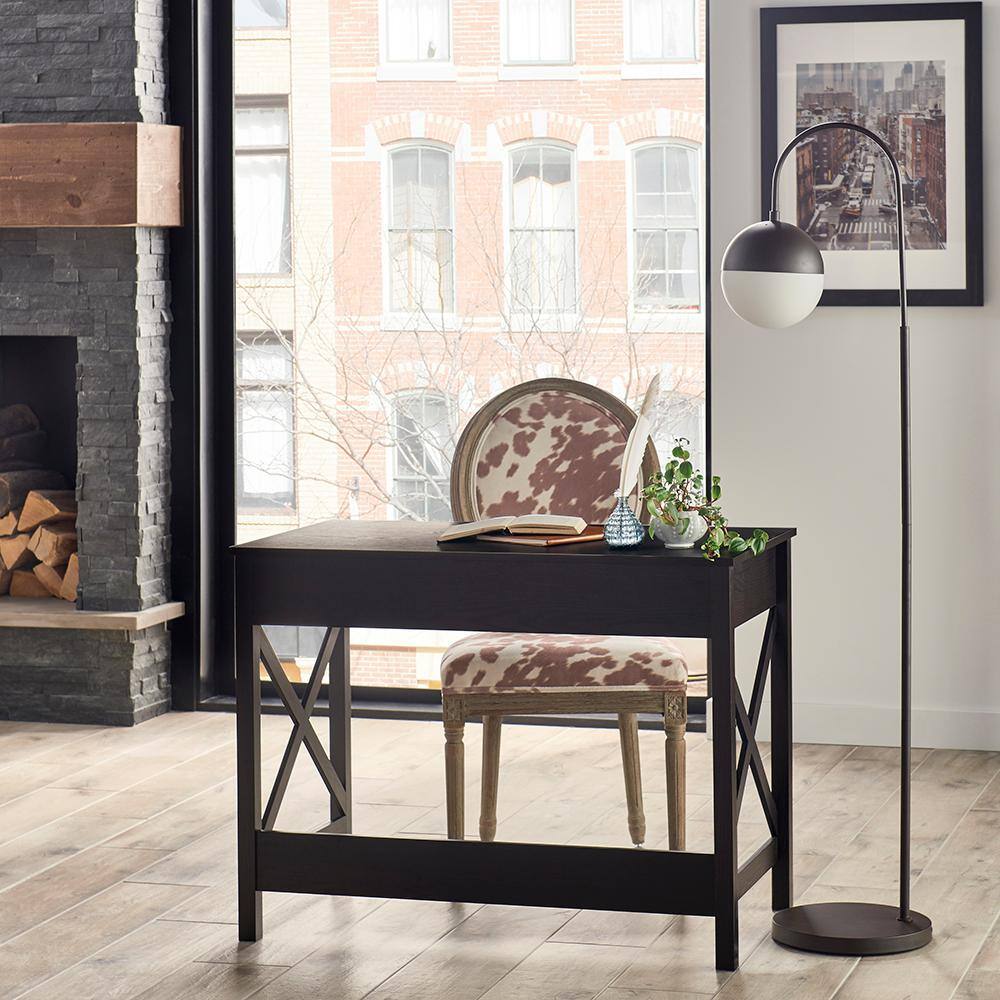 X-Frame 30 in. H x 39.4 in. W x 21.7 in. D Metal Frame Writing and Computer Desk Shelving Unit in Black Walnut - Hercitys