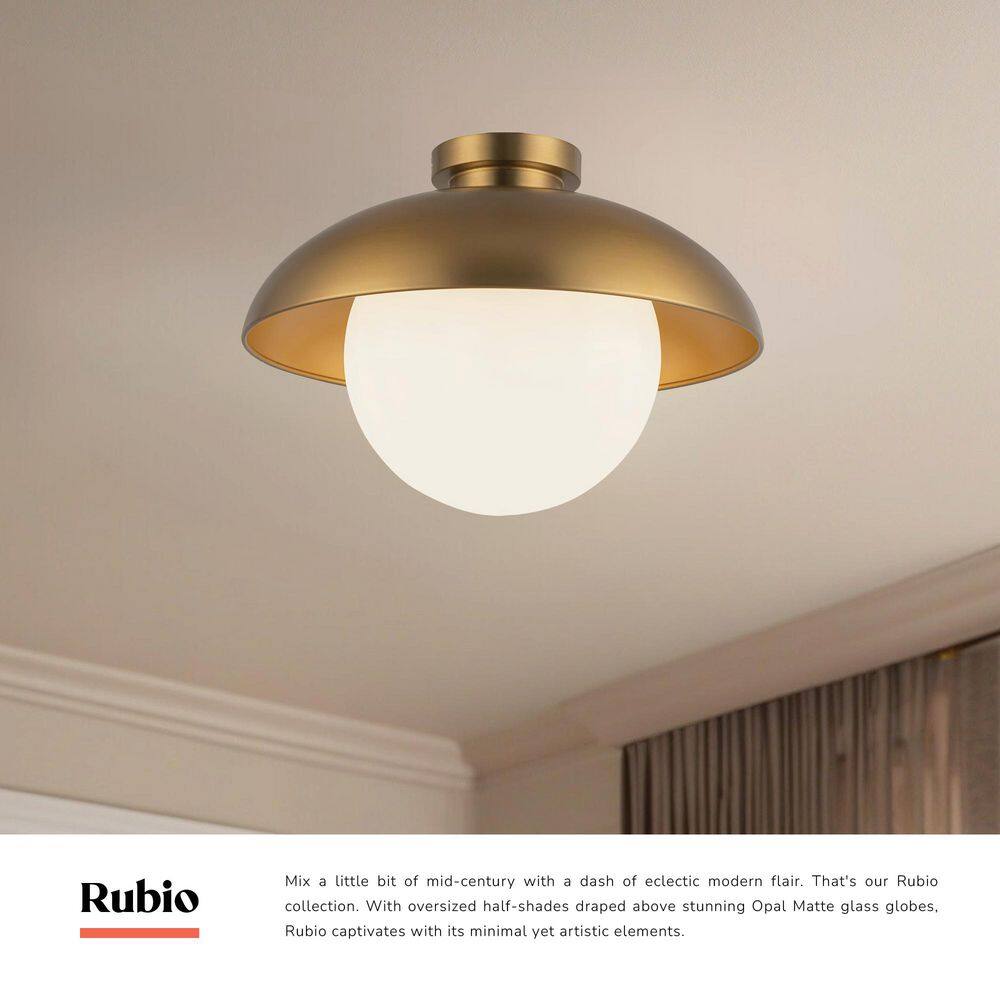 Rubio 11 in. 1 Light 60-Watt Matte Black/Opal Matte Glass Flush Mount - Hercitys