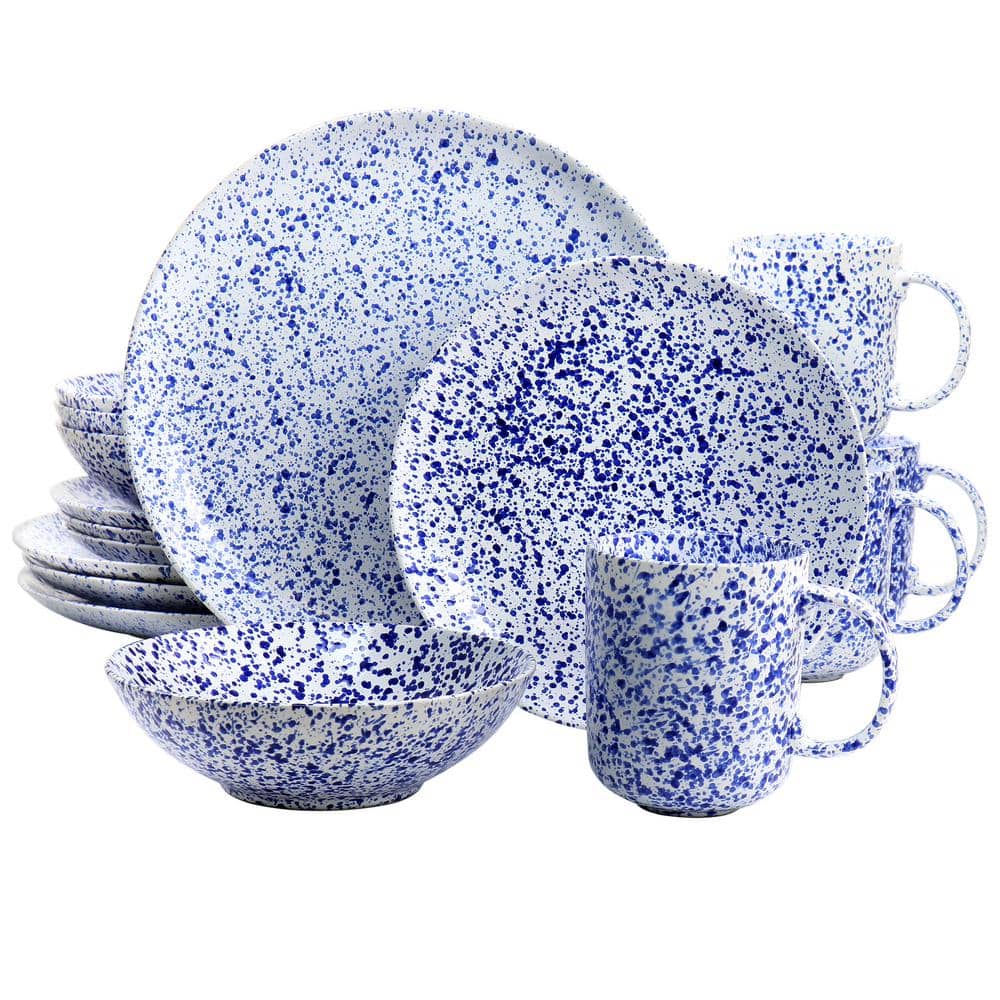 Martha Stewart 16 Piece Stoneware Dinnerware Set in Speckled Blue Service for 4 - Hercitys