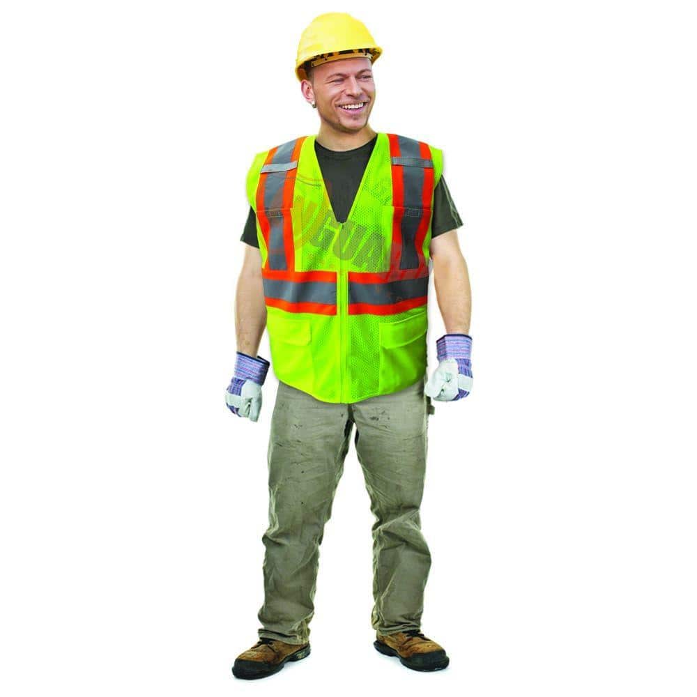 Size 5X-Large Lime ANSI Class 2 Fire Retardant Poly Mesh Safety Vest with 4 in. Orange / 2 in. Silver Striping - Hercitys