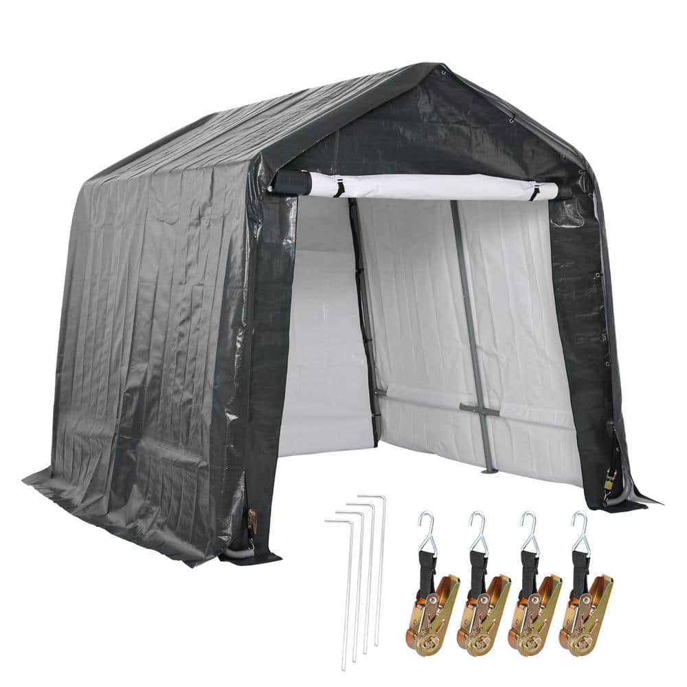 8 ft. x 6 ft. Outdoor Storage Shelter Shed Portable Garage in Gray - Hercitys