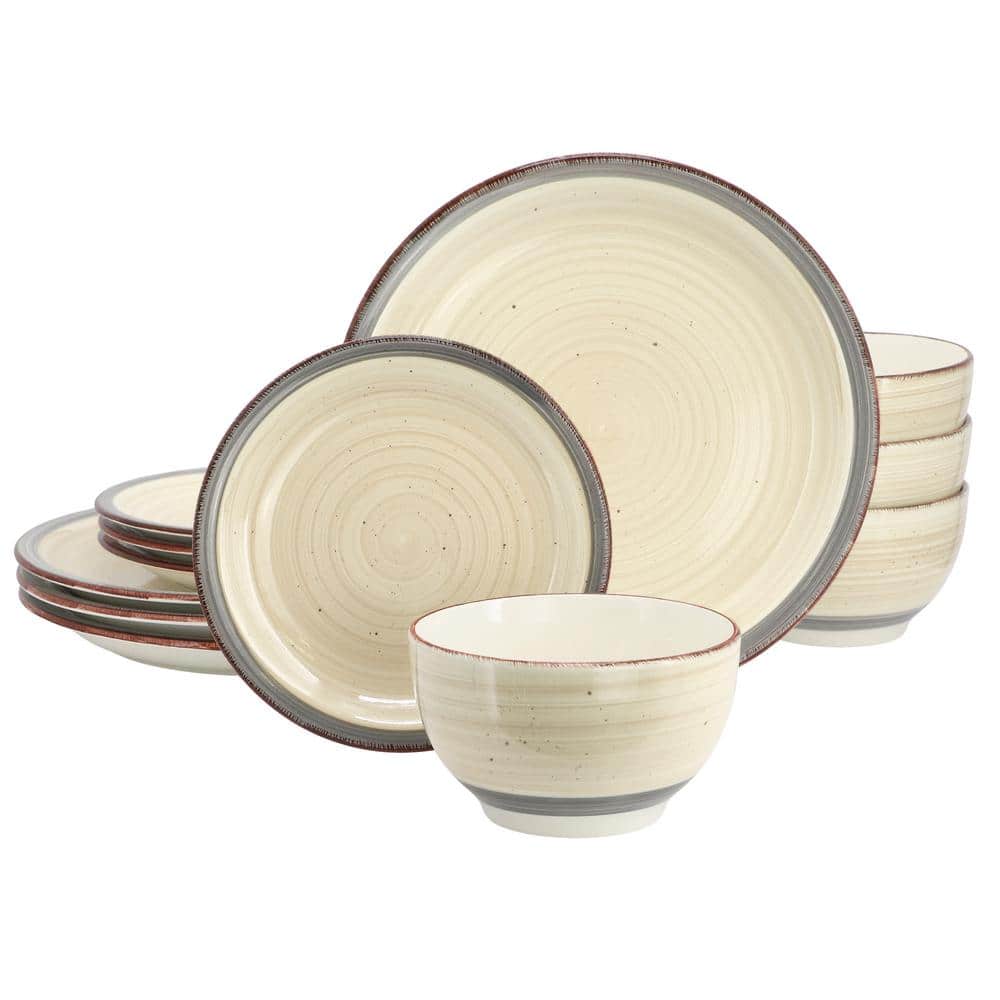 Holcomb 12-Piece Ceramic Dinnerware Set in Beige - Hercitys